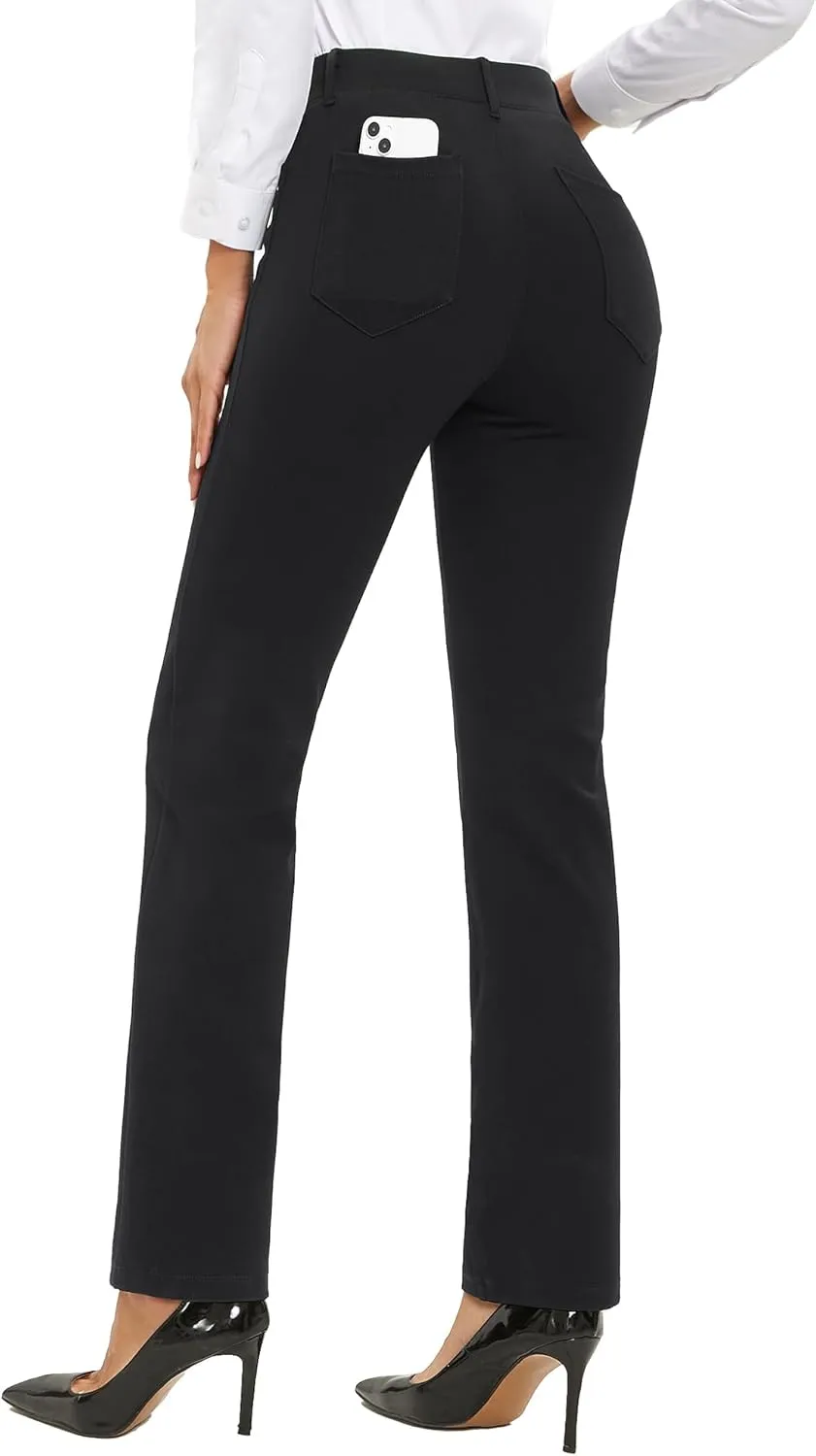 Stelle Women Dress Pants Business Casual Straight Leg 30" Stretch Work Pants Pull On Slim-fit Regular Slacks with 4 Pockets