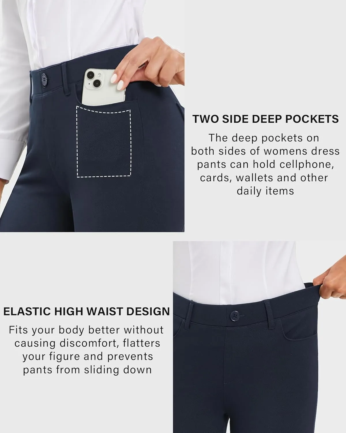 Stelle Women Dress Pants Business Casual Straight Leg 30" Stretch Work Pants Pull On Slim-fit Regular Slacks with 4 Pockets
