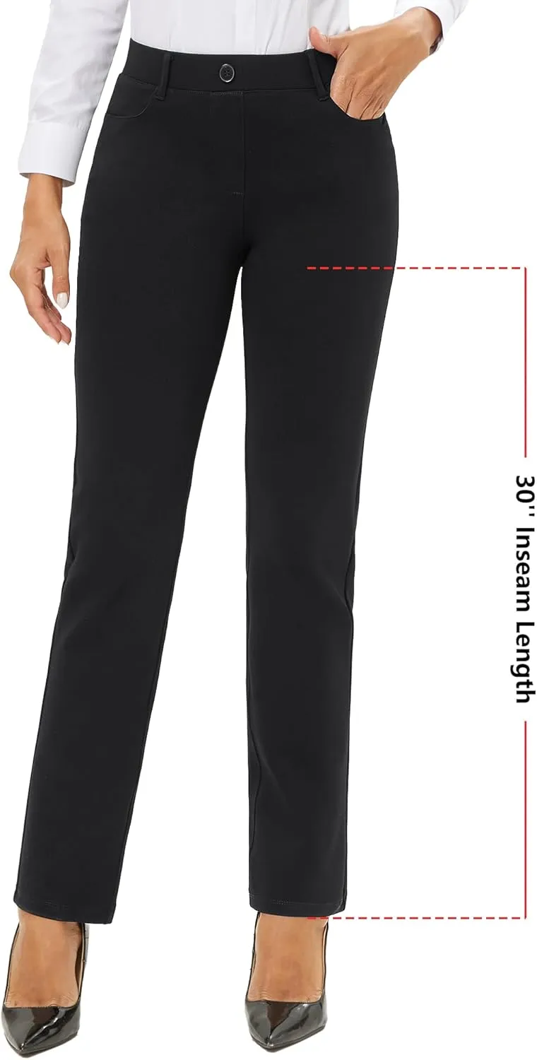 Stelle Women Dress Pants Business Casual Straight Leg 30" Stretch Work Pants Pull On Slim-fit Regular Slacks with 4 Pockets