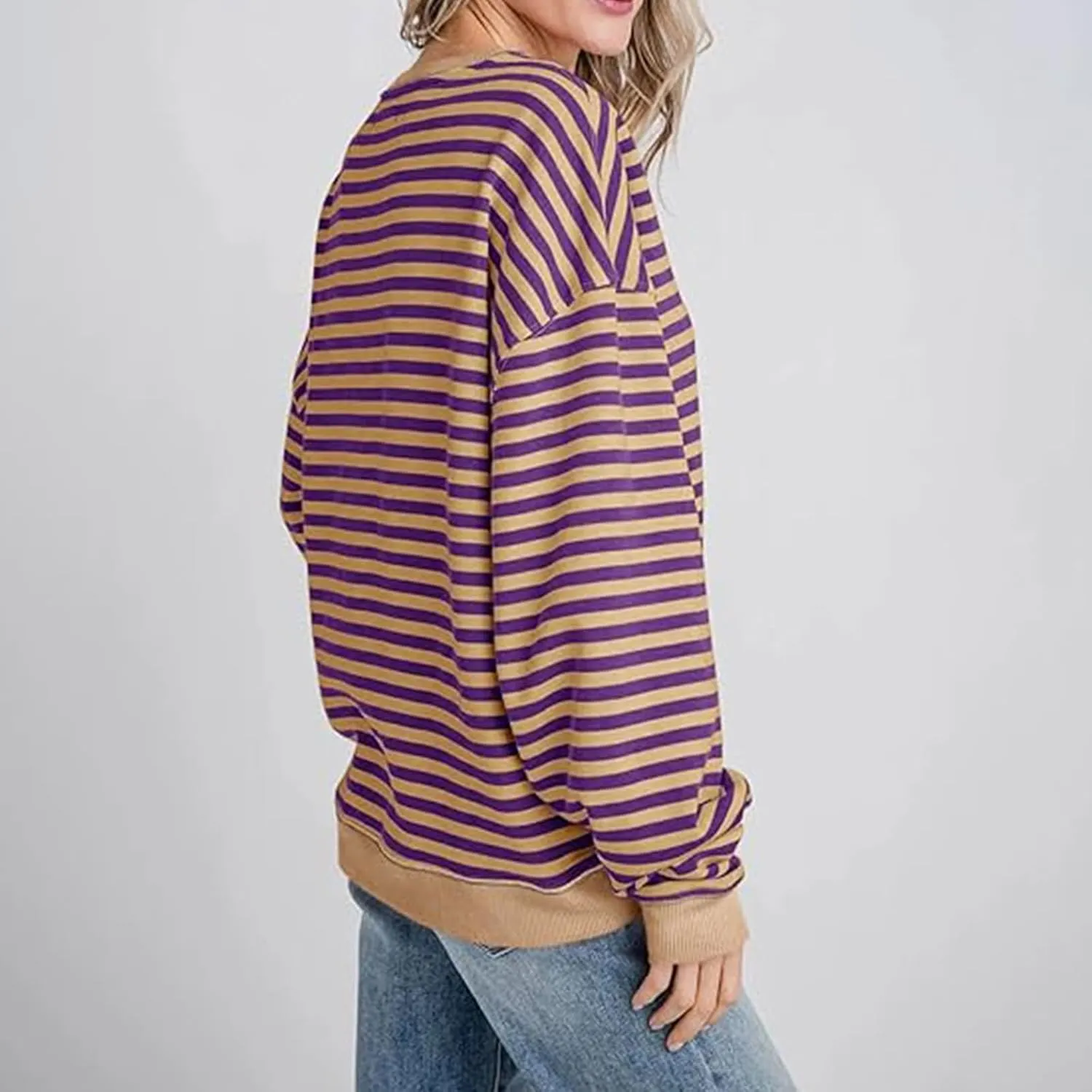 Striped Sweatshirt For Women 2024 Cute Fall Fashion Oversized Long Sleeve Crewneck Pullover Tops Teens y2k Outfits
