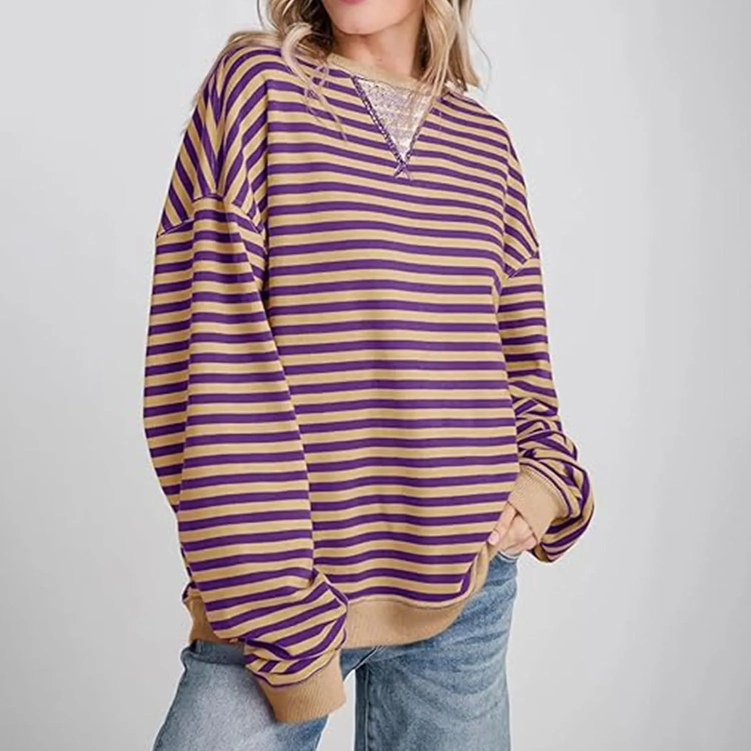 Striped Sweatshirt For Women 2024 Cute Fall Fashion Oversized Long Sleeve Crewneck Pullover Tops Teens y2k Outfits