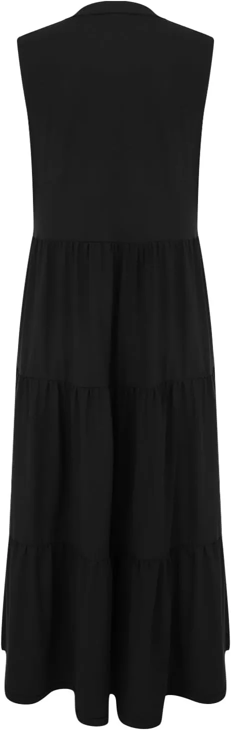 Summer Dresses for Women 2025 Maxi Flowy Casual Boho Sundresses Sleeveless V-Neck Pleated Beach Vacation Tank Dress