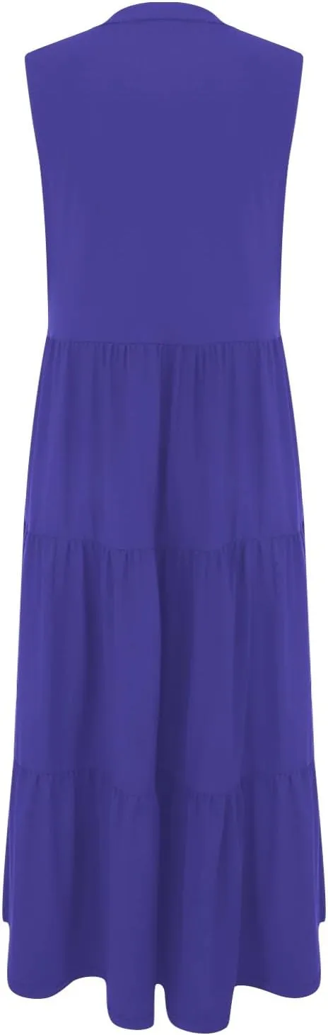 Summer Dresses for Women 2025 Maxi Flowy Casual Boho Sundresses Sleeveless V-Neck Pleated Beach Vacation Tank Dress