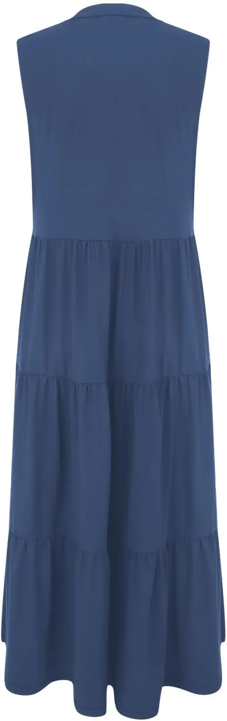 Summer Dresses for Women 2025 Maxi Flowy Casual Boho Sundresses Sleeveless V-Neck Pleated Beach Vacation Tank Dress