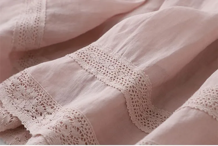 Summer Linen Skirts for Women Casual Elastic Waist Pleated Lace Crochet Tie Knot Flowy Long Skirts