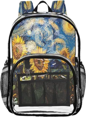 Sunflowers Starry Night School Backpack, Clear Plastic Bags, Clear Bookbag, Kids Backpacks for Boys