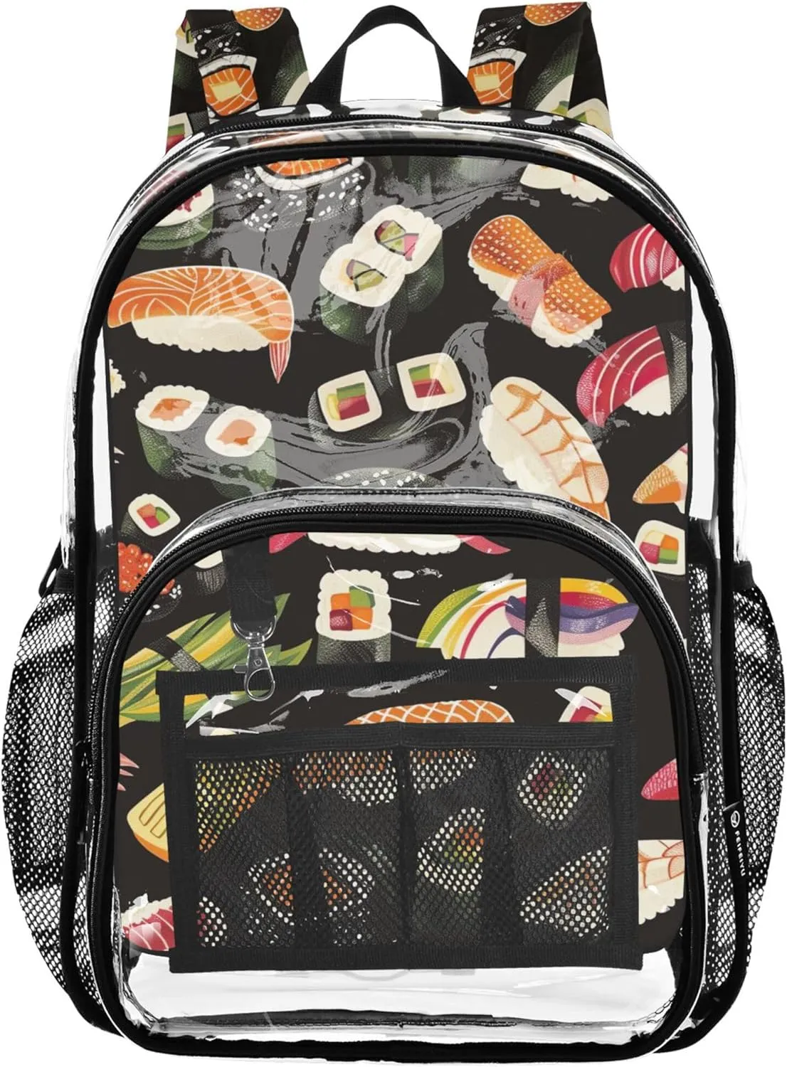 Sushi Black Backpack for School Kids, Transparent Plastic Bag, Clear Backpack for Girls, Girl Backpacks Ages 8-12