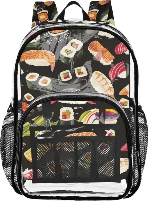 Sushi Black Backpack for School Kids, Transparent Plastic Bag, Clear Backpack for Girls, Girl Backpacks Ages 8-12