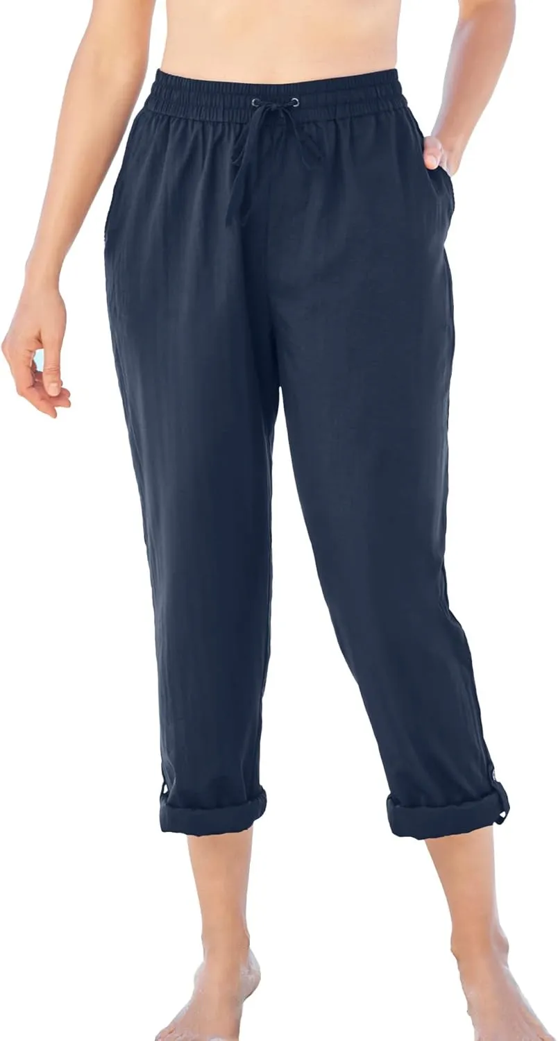 Swim 365 Women's Plus Size Taslon Cover Up Roll-Up Pant