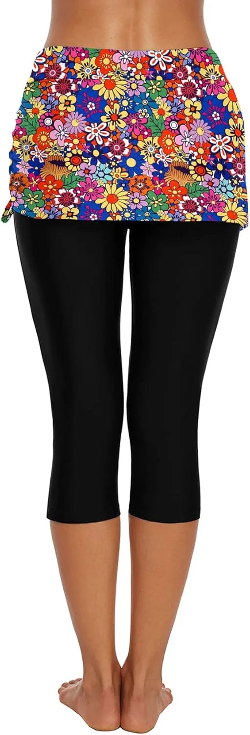 Swimming Water Pants Skirted Swim Shorts Cropped Capri Surf Leggings Wetsuit Pants UV Boardshorts for Women