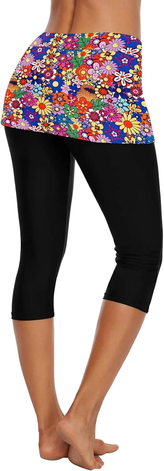 Swimming Water Pants Skirted Swim Shorts Cropped Capri Surf Leggings Wetsuit Pants UV Boardshorts for Women