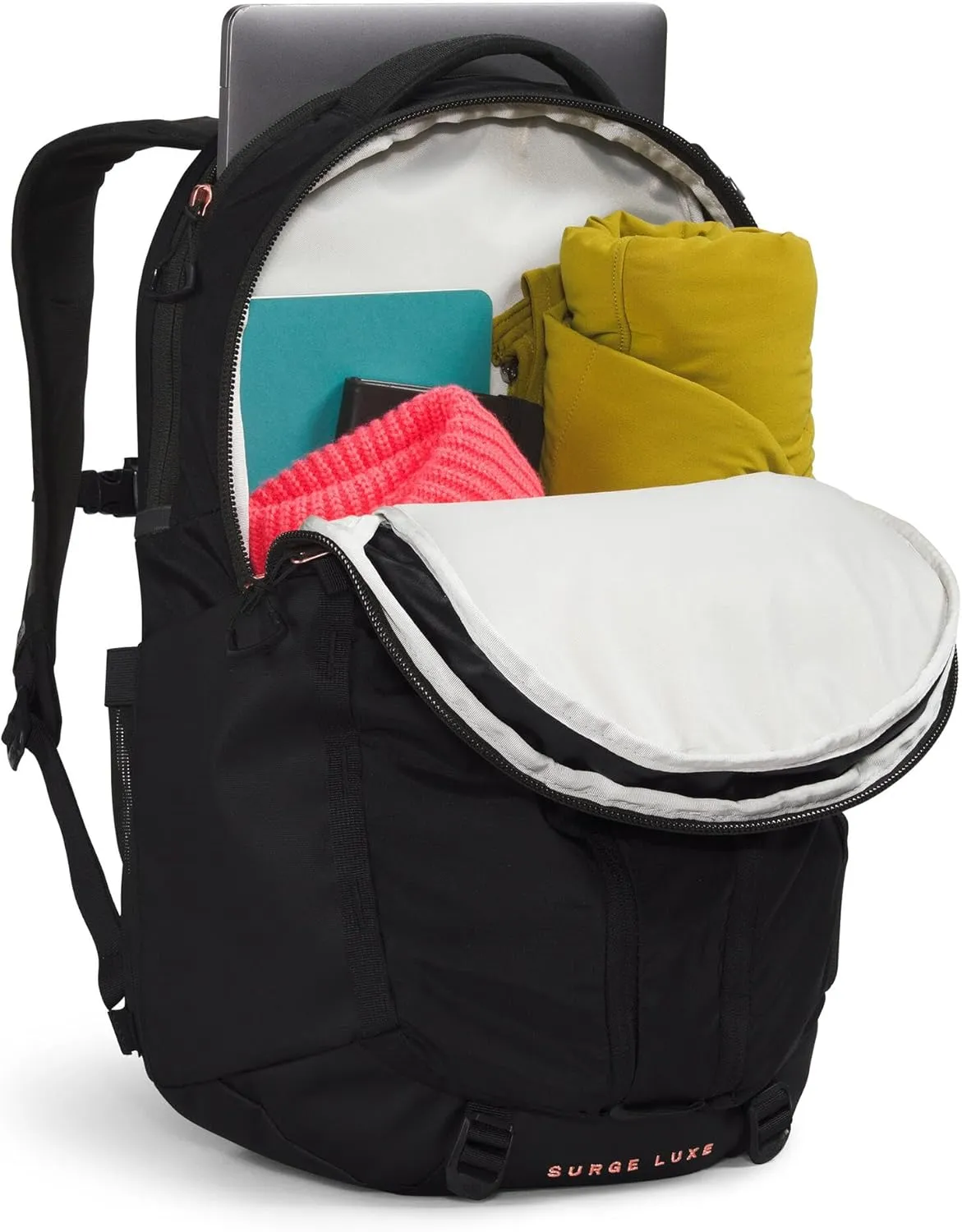THE NORTH FACE Women's Surge Luxe Computer Laptop Backpack, TNF Black/Burnt Coral Metallic-NPF, One Size