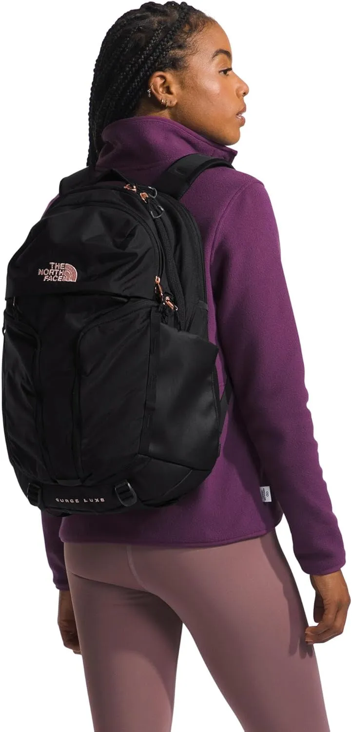 THE NORTH FACE Women's Surge Luxe Computer Laptop Backpack, TNF Black/Burnt Coral Metallic-NPF, One Size