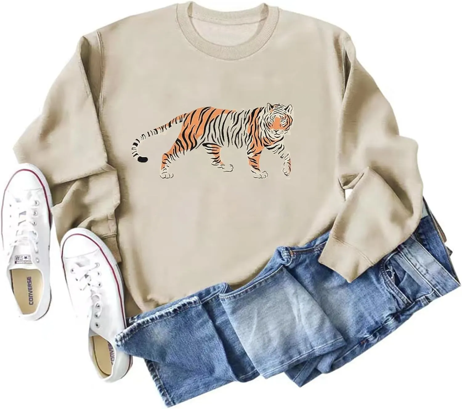 Tiger Sweatshirt Women Vintage Leopard Tiger Graphic Pullovers Animal Lover Long Sleeve Top Fall Casual Crewneck Shirt