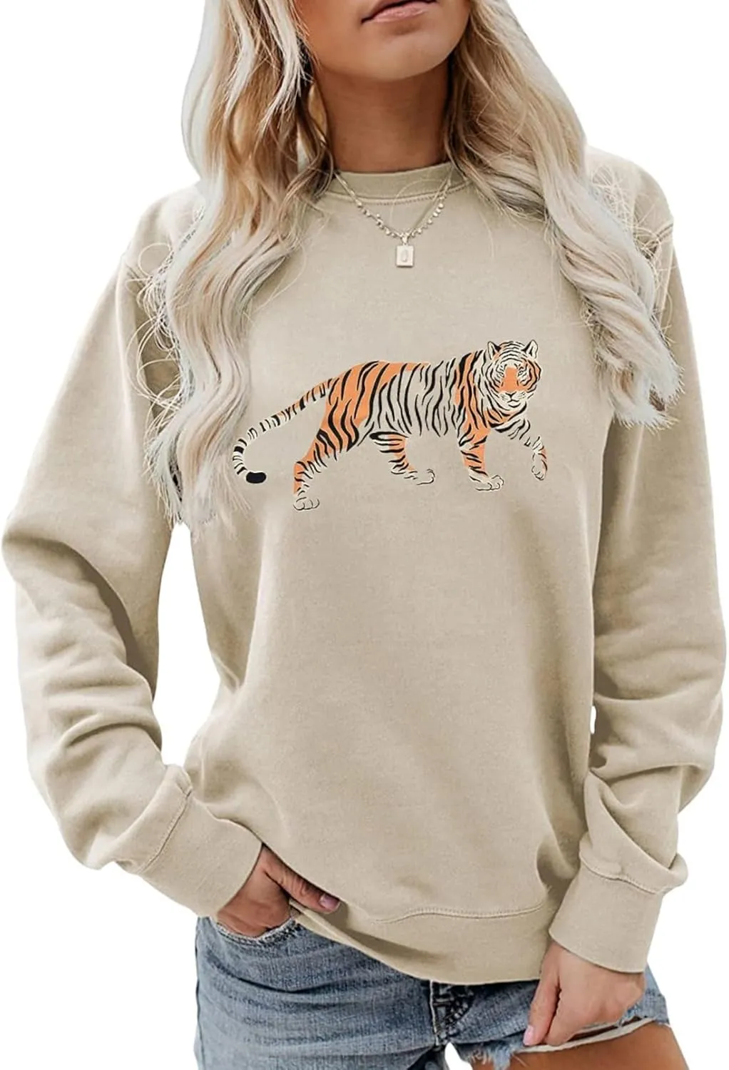 Tiger Sweatshirt Women Vintage Leopard Tiger Graphic Pullovers Animal Lover Long Sleeve Top Fall Casual Crewneck Shirt