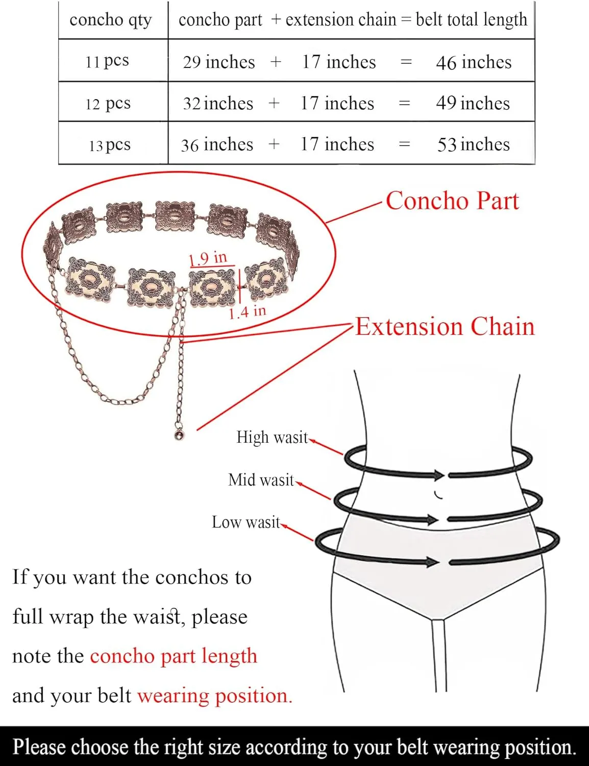 TOPACC Concho belts for Women Western Metal Cowgirl Boho Chain Belt for Dresses Jeans Country Concert Outfit