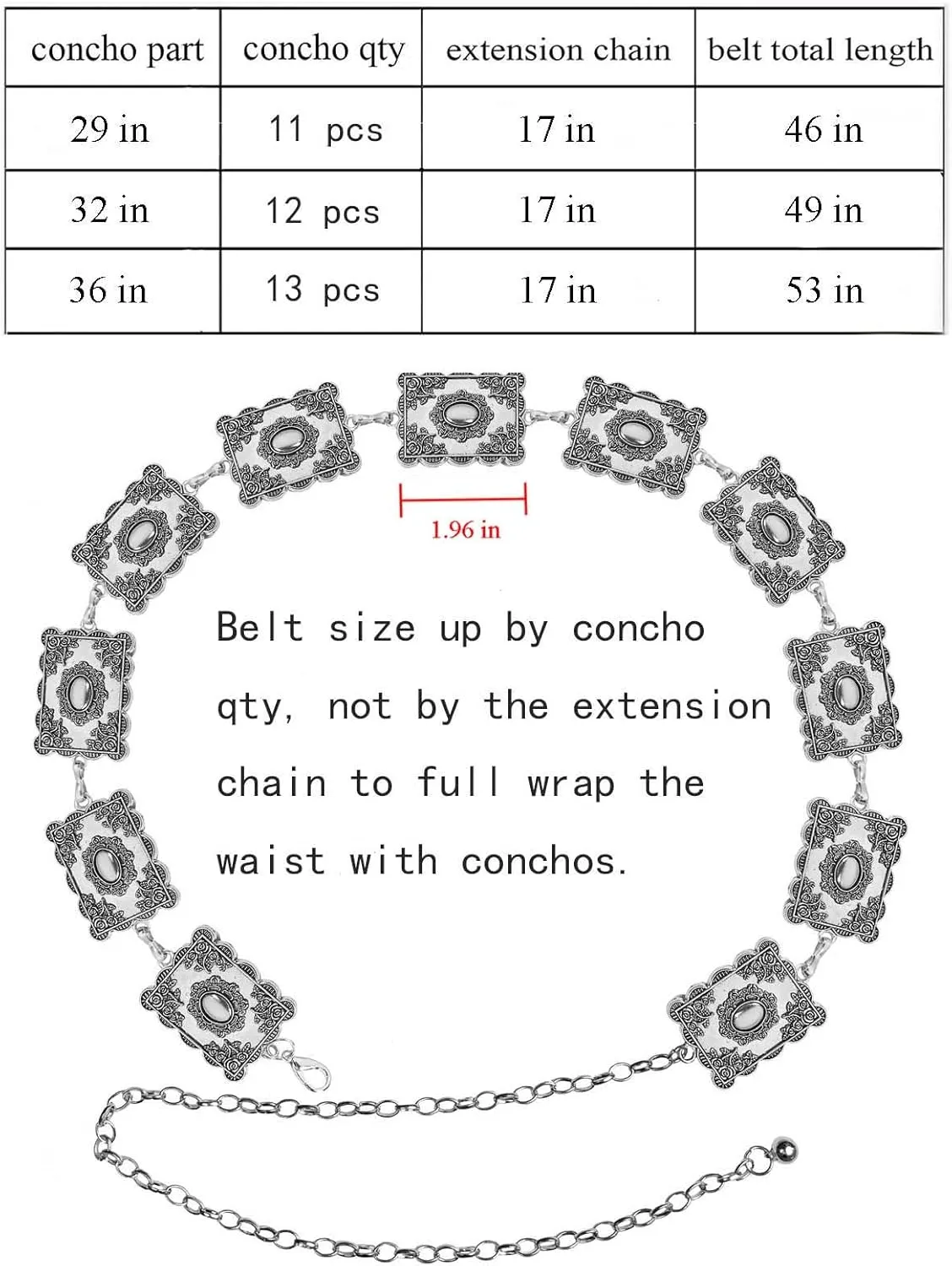 TOPACC Concho belts for Women Western Metal Cowgirl Boho Chain Belt for Dresses Jeans Country Concert Outfit