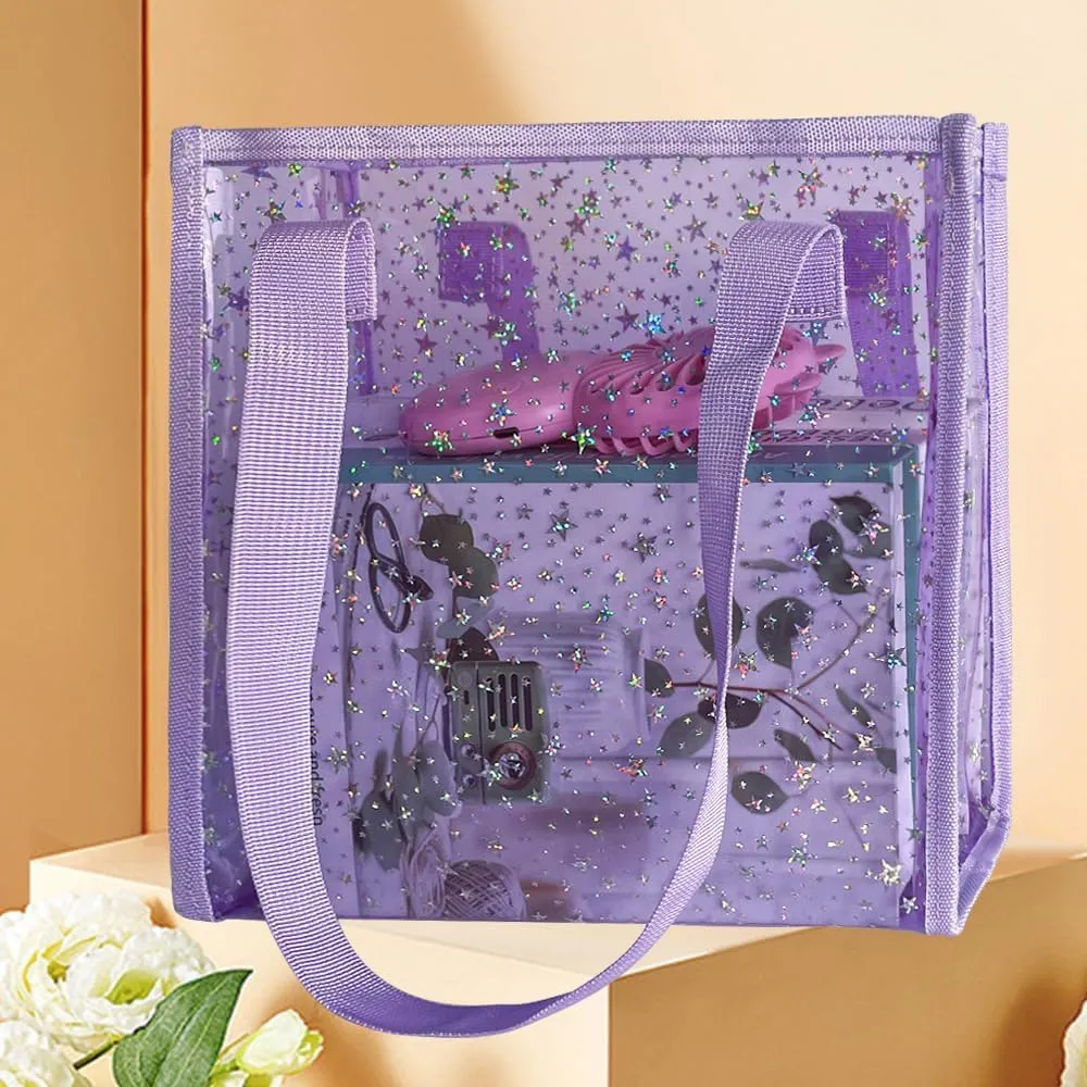 Transparent Tote Bag with Stars Pattern Print, Large Capacity Shopping Bag, Reusable Bag 10 x 9.83.9 inches