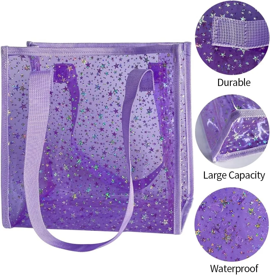 Transparent Tote Bag with Stars Pattern Print, Large Capacity Shopping Bag, Reusable Bag 10 x 9.83.9 inches