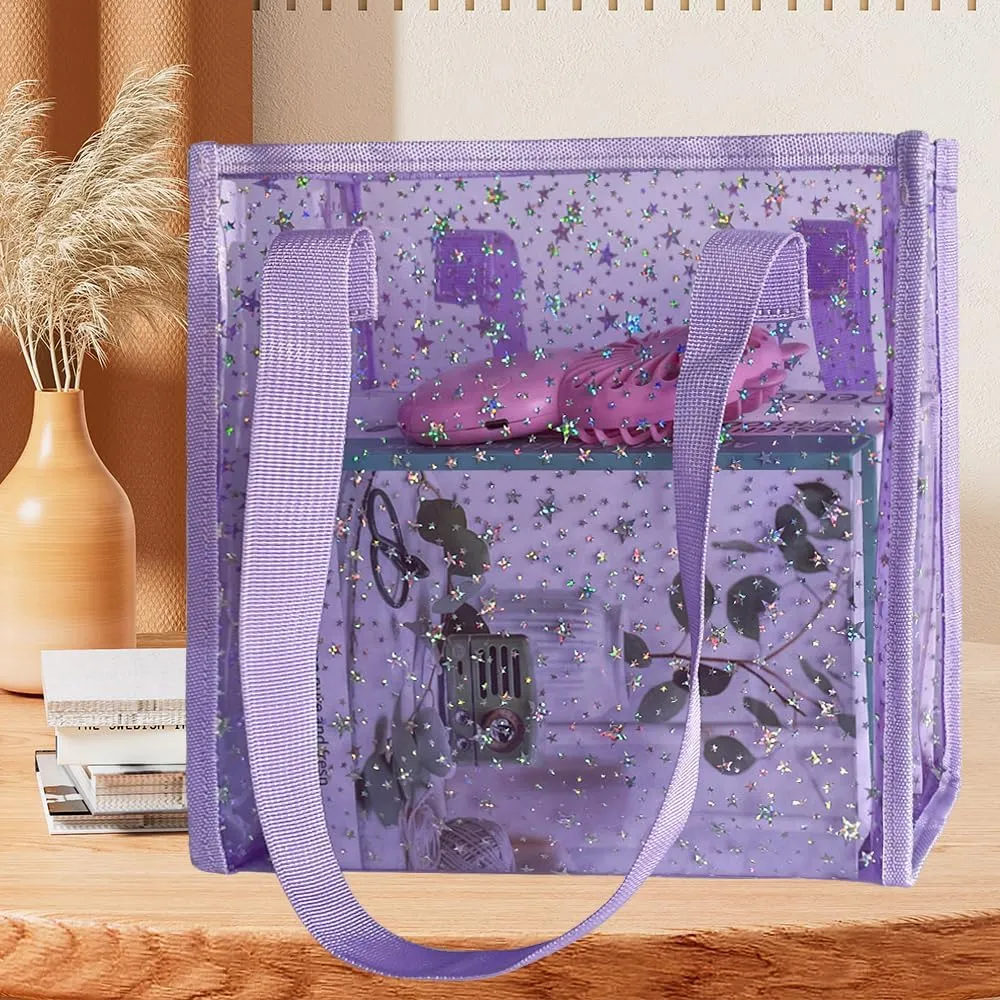 Transparent Tote Bag with Stars Pattern Print, Large Capacity Shopping Bag, Reusable Bag 10 x 9.83.9 inches