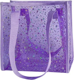 Transparent Tote Bag with Stars Pattern Print, Large Capacity Shopping Bag, Reusable Bag 10 x 9.83.9 inches