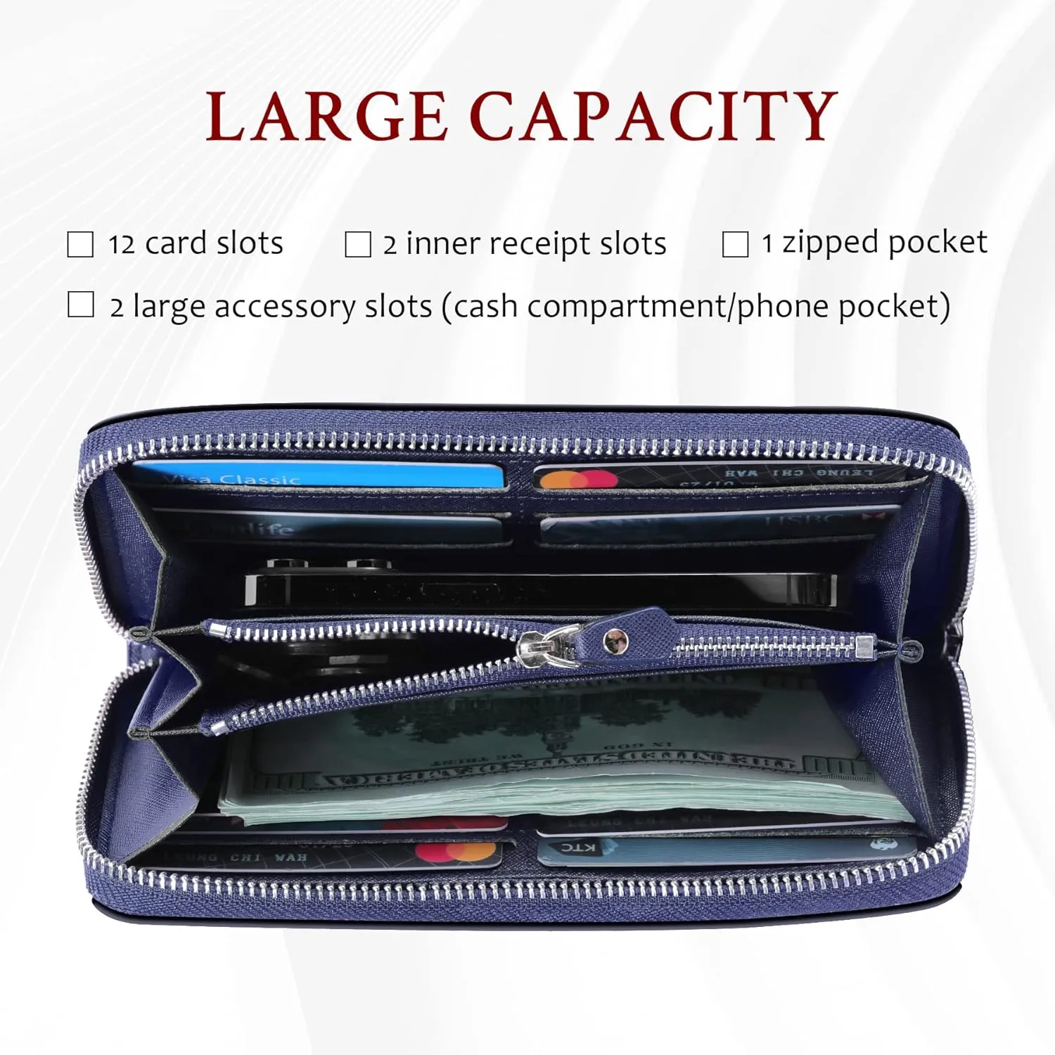 Travelambo Large Wallets for Women Zip Around Ladies Clutch Long Wallets