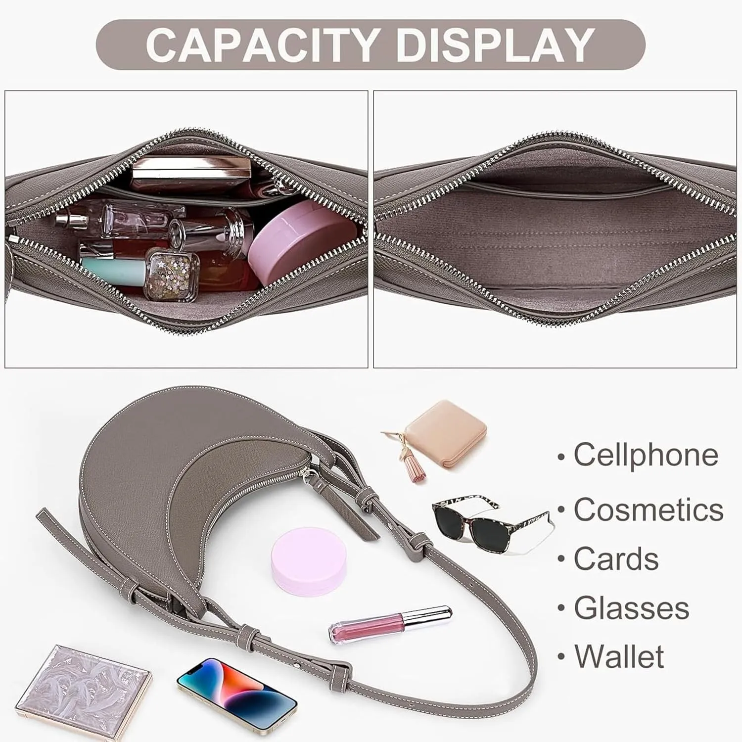 Trendy Handbag Purse Leather Tote Bag Underarm Hobo Bag Top Handle Shoulder Bag Crescent Bag for Women (Black)