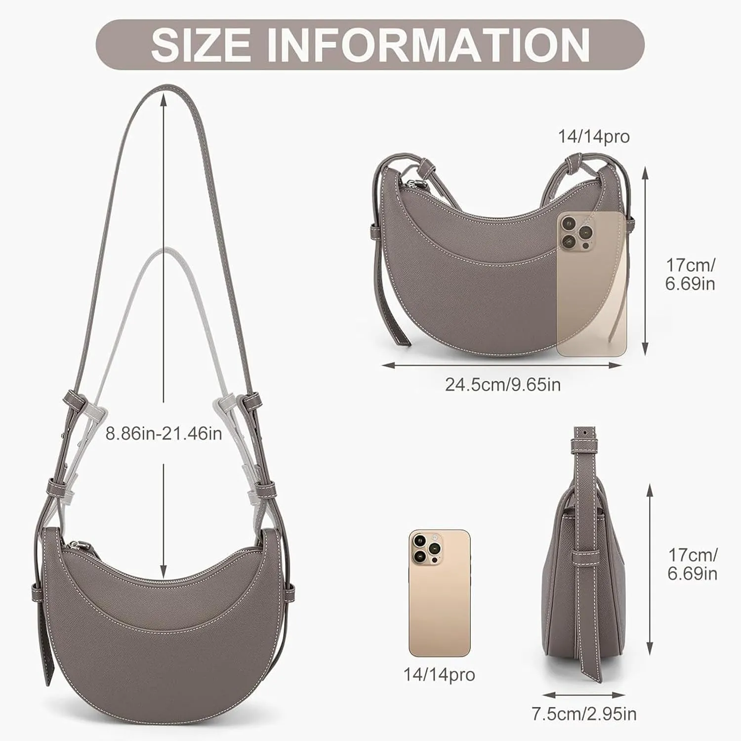 Trendy Handbag Purse Leather Tote Bag Underarm Hobo Bag Top Handle Shoulder Bag Crescent Bag for Women (Black)