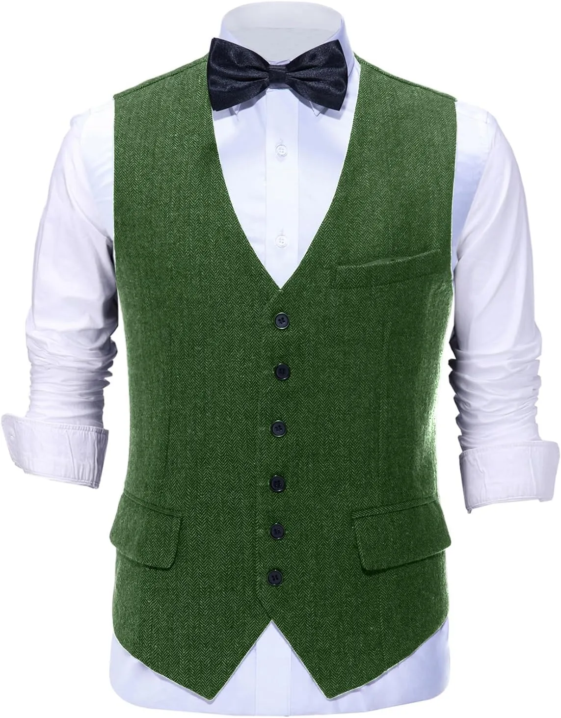 Tuikayoo Mens Herringbone Suits Vests Wool Business Tweed Retro Waistcoats Groomsman Slim Fit