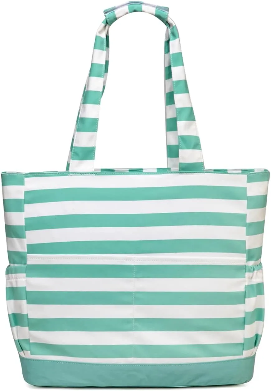 VASCHY Beach Bag for Women, Large Waterproof Sandproof Fold-able Packable Pool Tote Bag w Zipper/Pockets