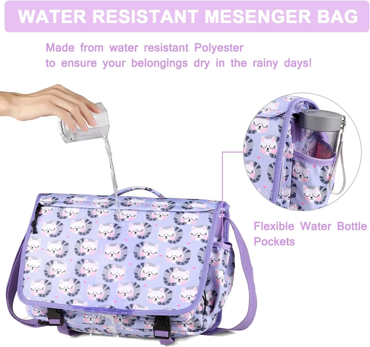 VASCHY Messenger Bag for Kids, Cute 15.6inch Laptop Crossbody School Bag for Boys Girls Teens Women