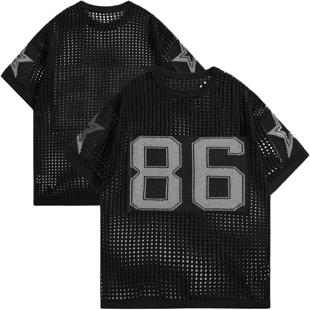 Verdusa Men's Jersey Shirt Crochet Tops Short Sleeve Letter Print Vintage Lightweight Pullover Sweater