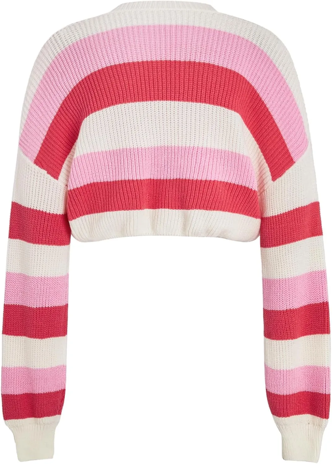 Verdusa Women's Striped Rainbow Cropped Sweater Long Sleeve Lightweight Cute Knit Tops Pullovers