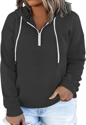 VISLILY Women's-Plus-Size-Hoodies Quarter Zip-Up Hooded Sweatshirts Lightweight Long Sleeve Pullover Tops with Pocket 1X-4X