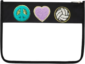 Volleyball Snack Bags Clear Sports Pouch Travel Makeup Bag Chenille Letter Bags for Zipper Pouch Clear Cosmetic Bag Clear Tote Bag Makeup Travel Bag for Women, Black