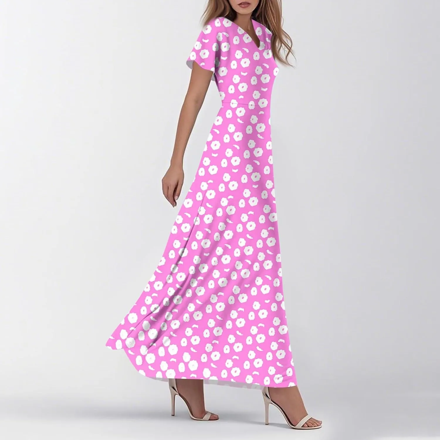 Wedding GTuest Dresses for Women 2025 Boho Multi Style Maxi Dress Flowy Dress Casual V Neck Short Sleeve Graphic Long Dress