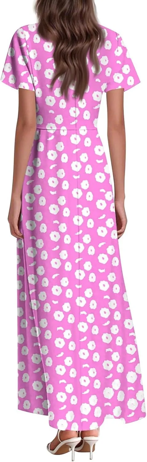 Wedding GTuest Dresses for Women 2025 Boho Multi Style Maxi Dress Flowy Dress Casual V Neck Short Sleeve Graphic Long Dress