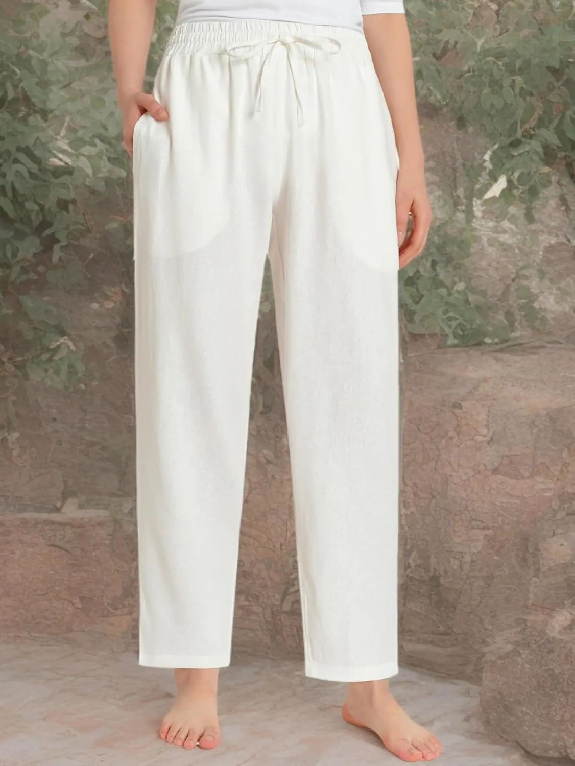 Weintee Women's Petite Linen Pants with Pockets for Summer