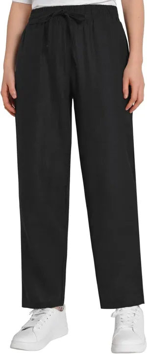Weintee Women's Petite Linen Pants with Pockets for Summer