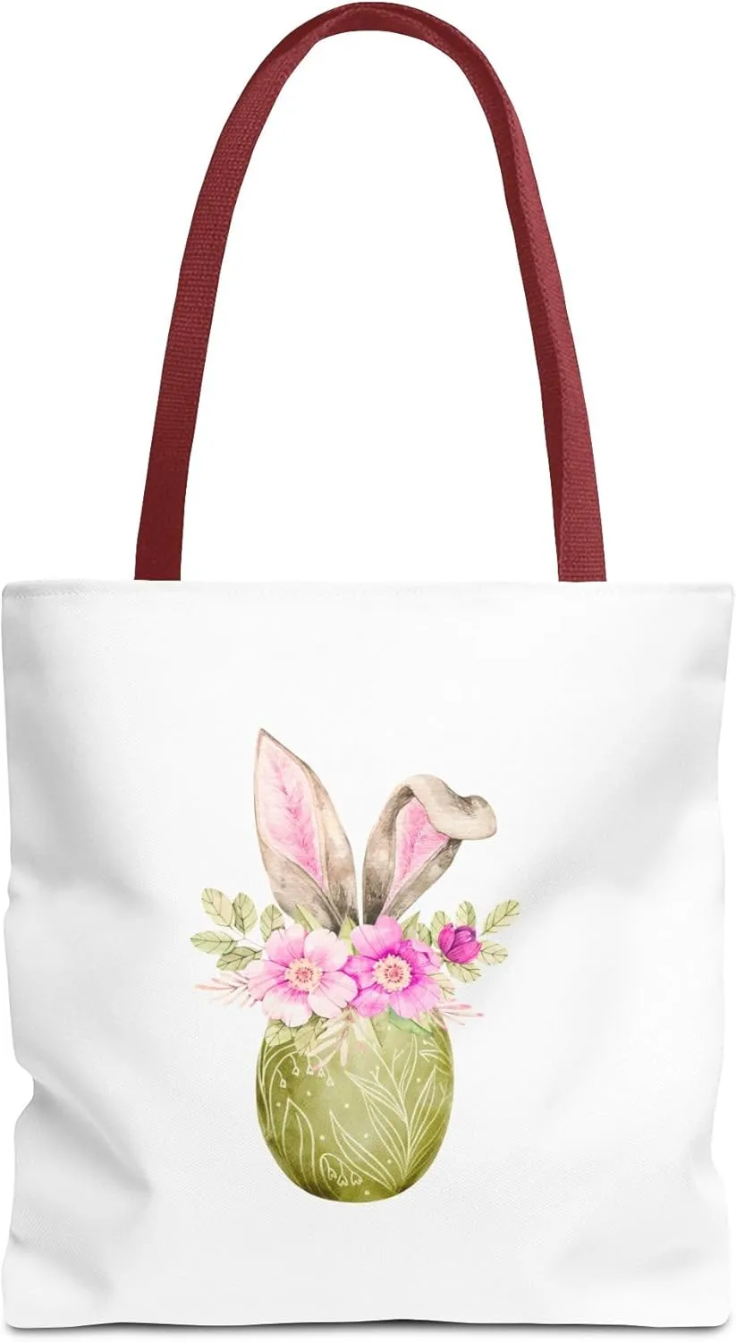 Whimsical Bunny Tote Bag, Floral Print Shopping Bag, Spring Gift, Reusable Eco Tote, Cute Bag for Mom, Travel Bag