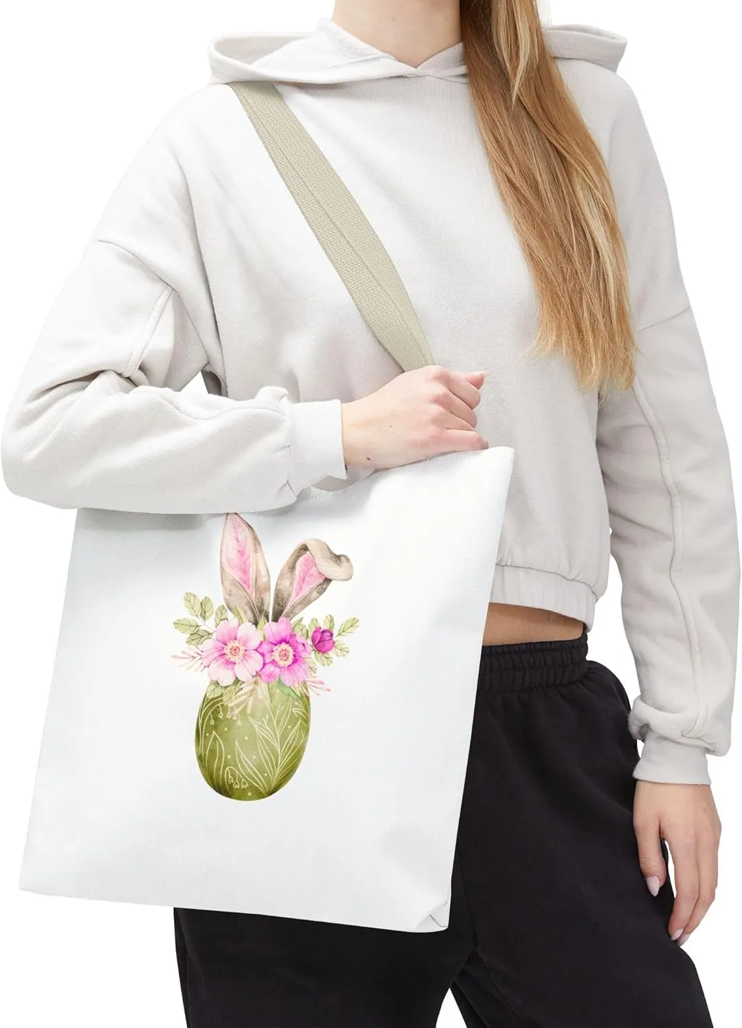 Whimsical Bunny Tote Bag, Floral Print Shopping Bag, Spring Gift, Reusable Eco Tote, Cute Bag for Mom, Travel Bag