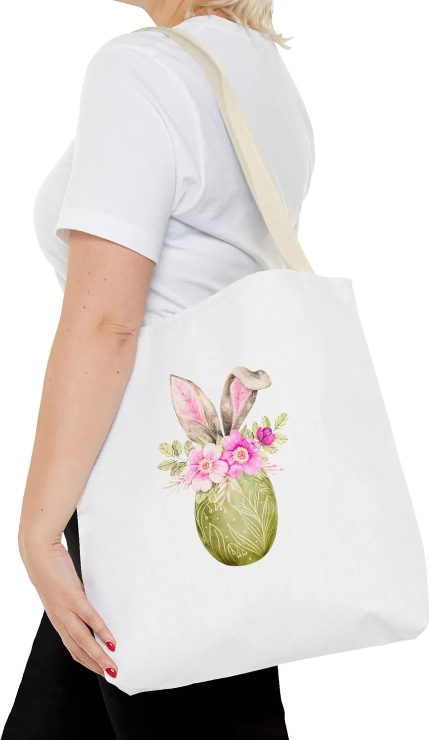 Whimsical Bunny Tote Bag, Floral Print Shopping Bag, Spring Gift, Reusable Eco Tote, Cute Bag for Mom, Travel Bag