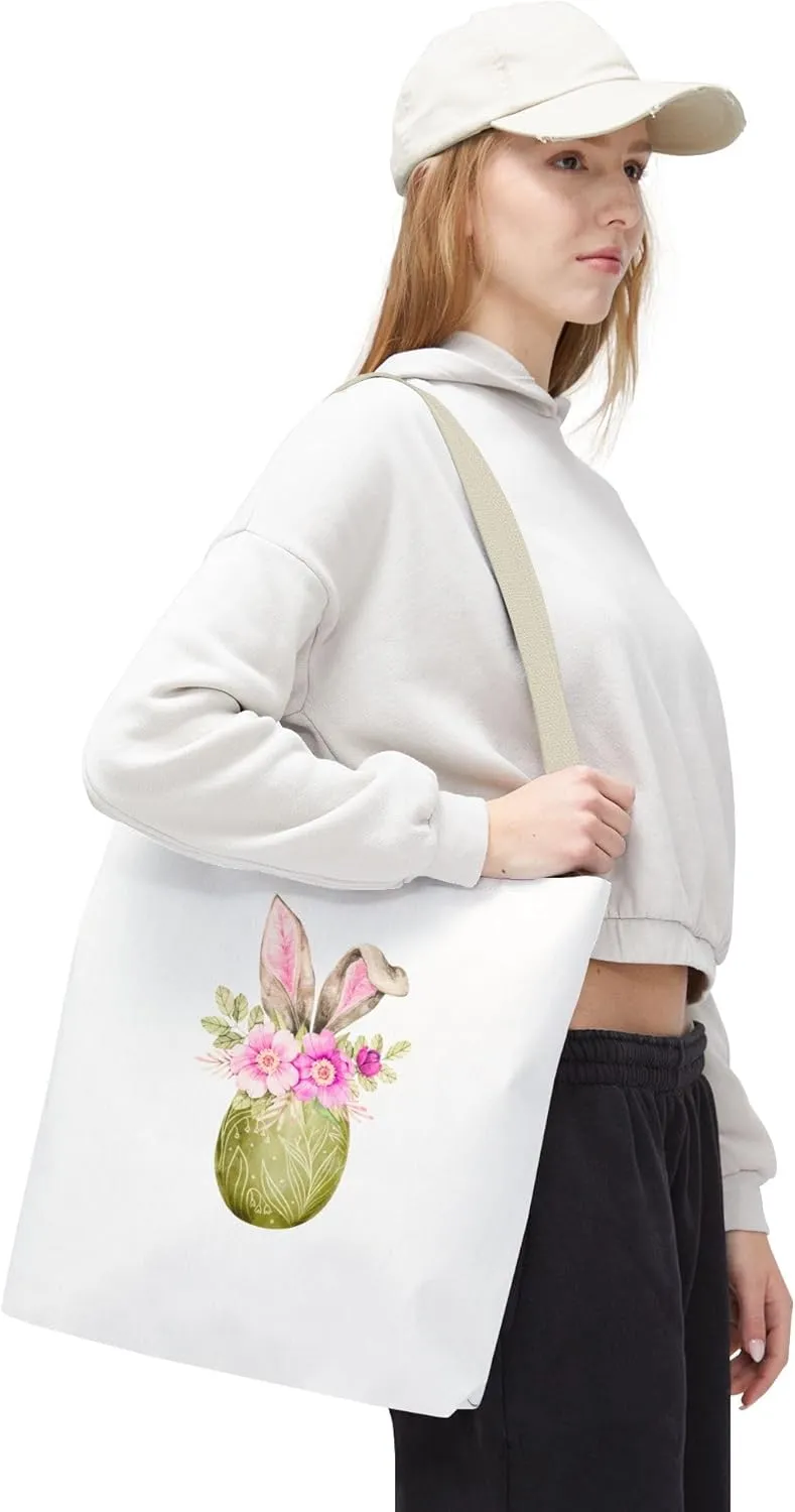 Whimsical Bunny Tote Bag, Floral Print Shopping Bag, Spring Gift, Reusable Eco Tote, Cute Bag for Mom, Travel Bag