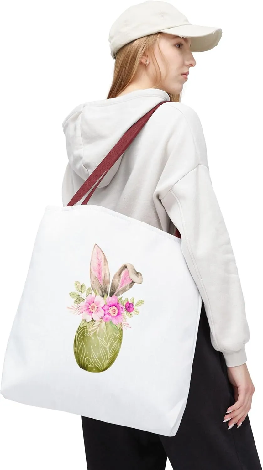 Whimsical Bunny Tote Bag, Floral Print Shopping Bag, Spring Gift, Reusable Eco Tote, Cute Bag for Mom, Travel Bag