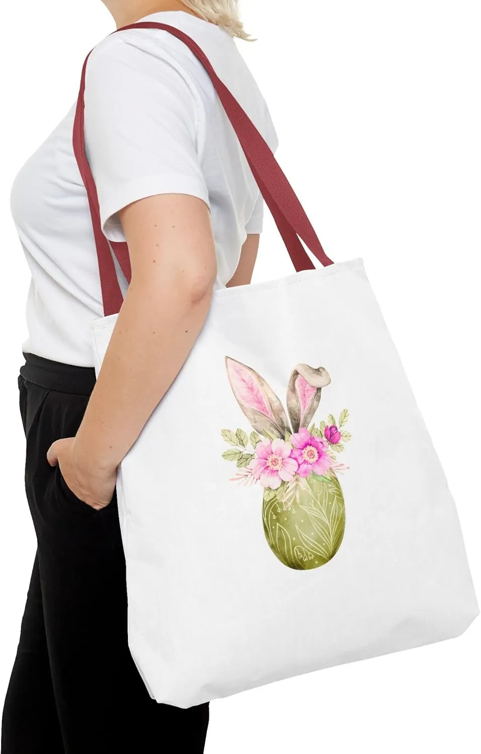 Whimsical Bunny Tote Bag, Floral Print Shopping Bag, Spring Gift, Reusable Eco Tote, Cute Bag for Mom, Travel Bag