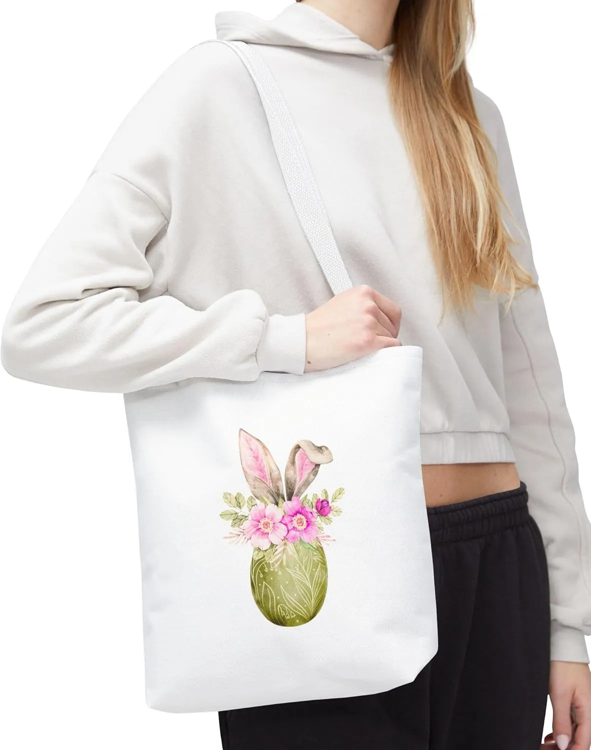 Whimsical Bunny Tote Bag, Floral Print Shopping Bag, Spring Gift, Reusable Eco Tote, Cute Bag for Mom, Travel Bag