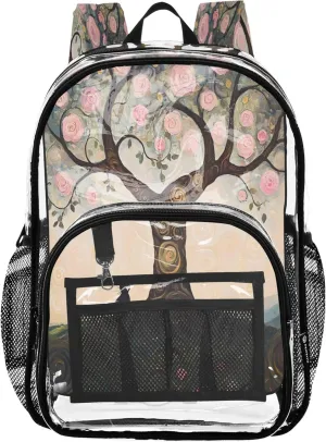 Whimsical Tree Pink Roses Backpack Kids, Clear Plastic Bag, Kid Backpack, Clear Backpacks