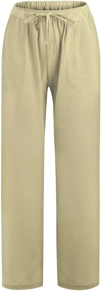 Wide Leg Pants Woman Summer Casual Loose High Waist Palazzo High Waisted Flowy Beach Lounge Pant Trousers with Pockets