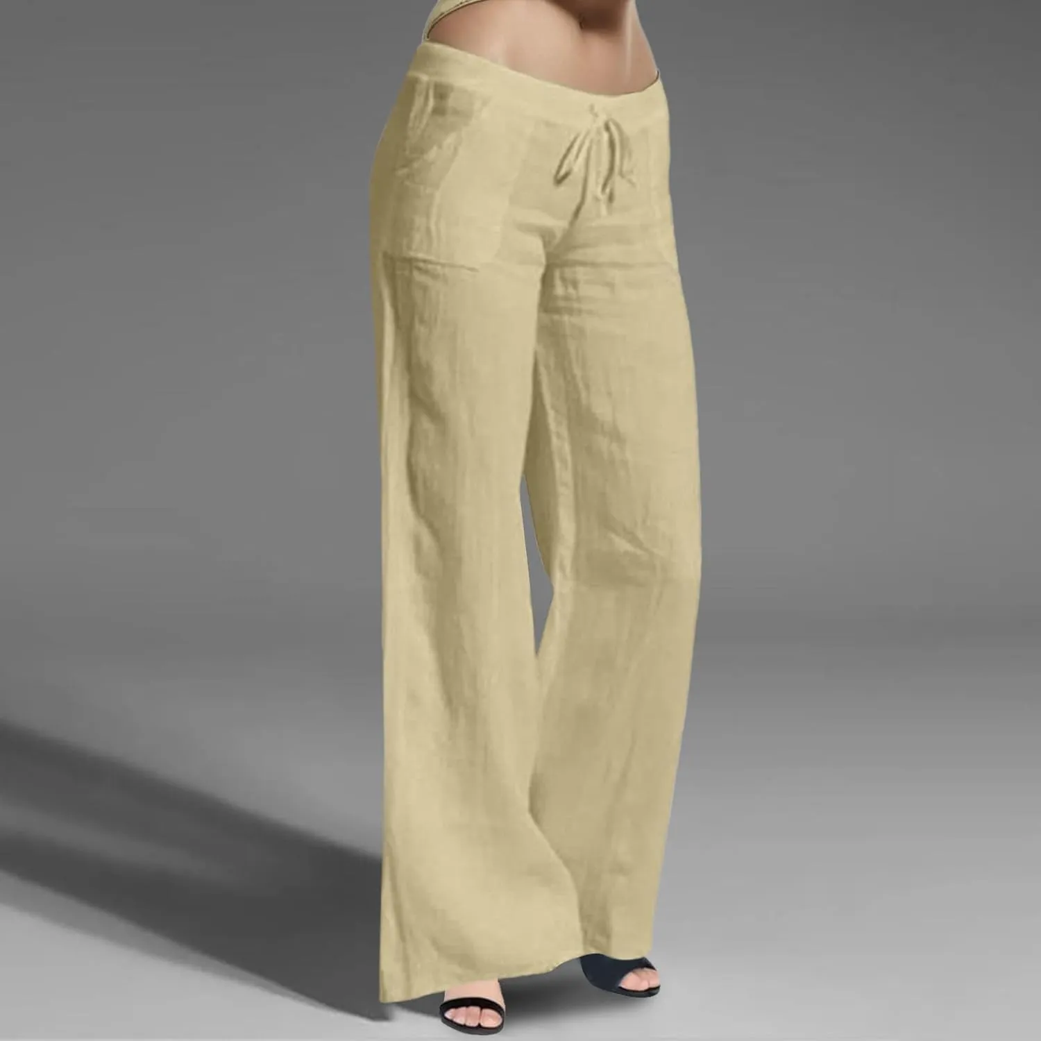 Wide Leg Pants Woman Summer Casual Loose High Waist Palazzo High Waisted Flowy Beach Lounge Pant Trousers with Pockets
