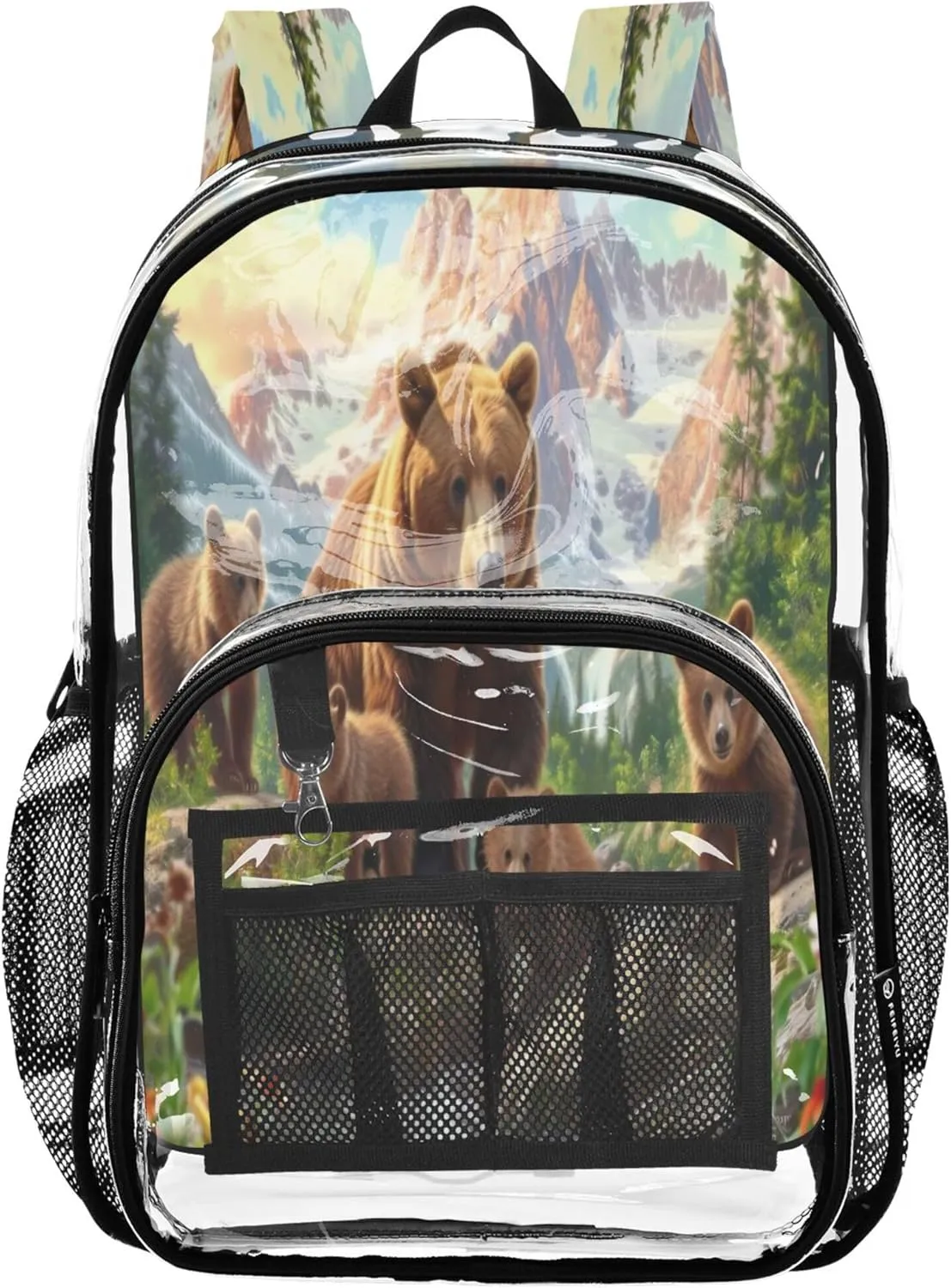 Wild Brown Bear Backpack for School Kids, Clear Plastic Bag, Backpack Bag, Backpack Clear